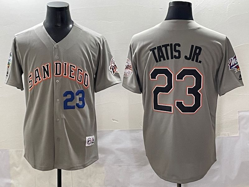 Men 2025 San Diego Padres #23 Tatis jr Grey Throwback Game Nike MLB Jersey style 2